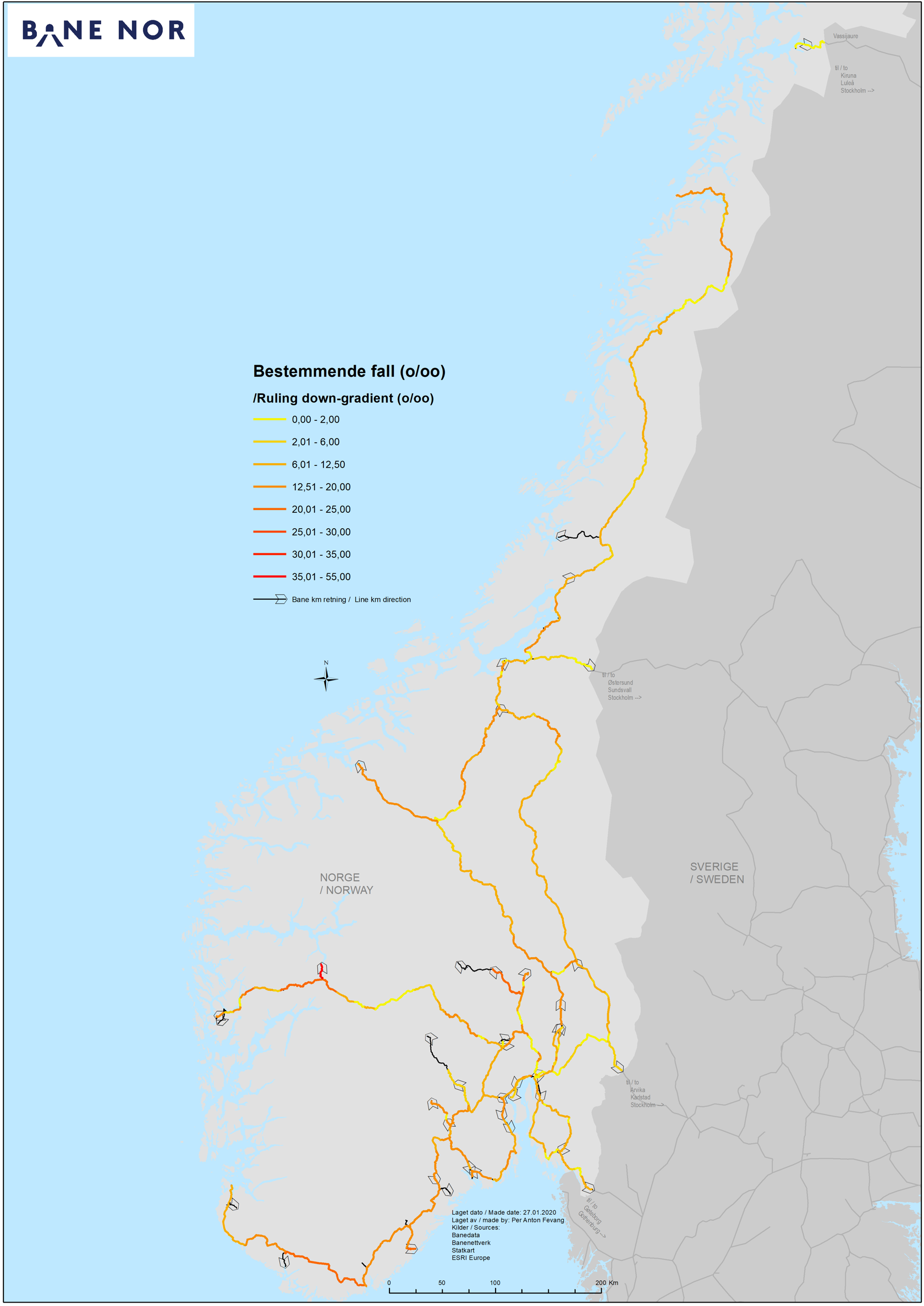 Map of down-gradients in Norway.