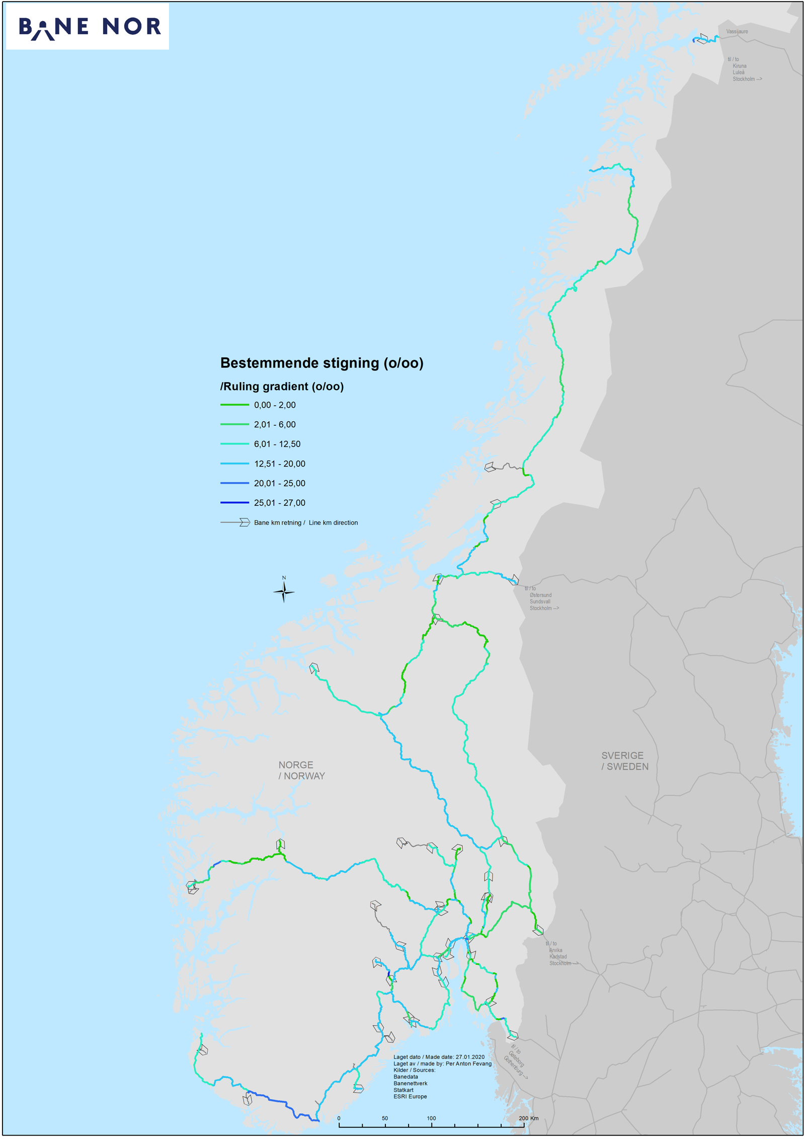 Map of line gradients in Norway.