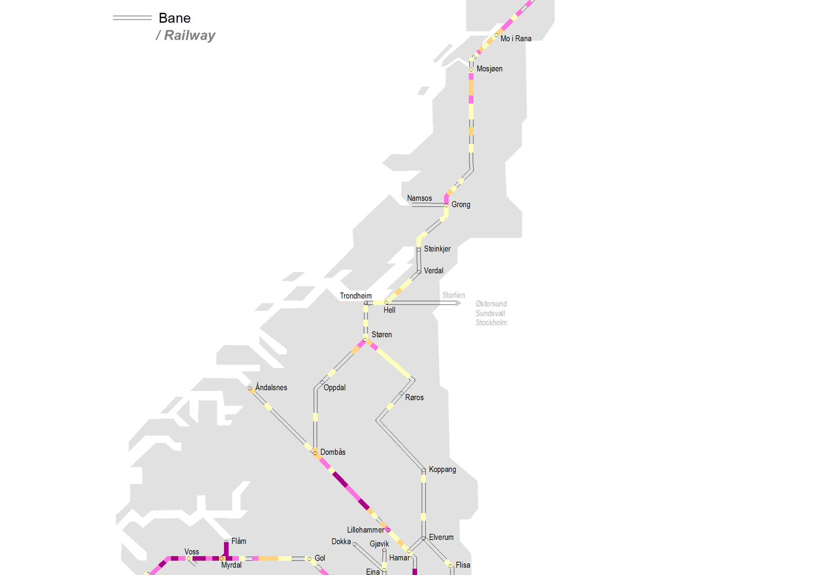 Map of annual number of landslides per route/km.
