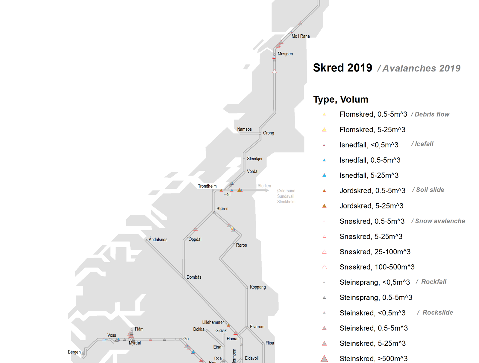 Map of avalanches in 2019.
