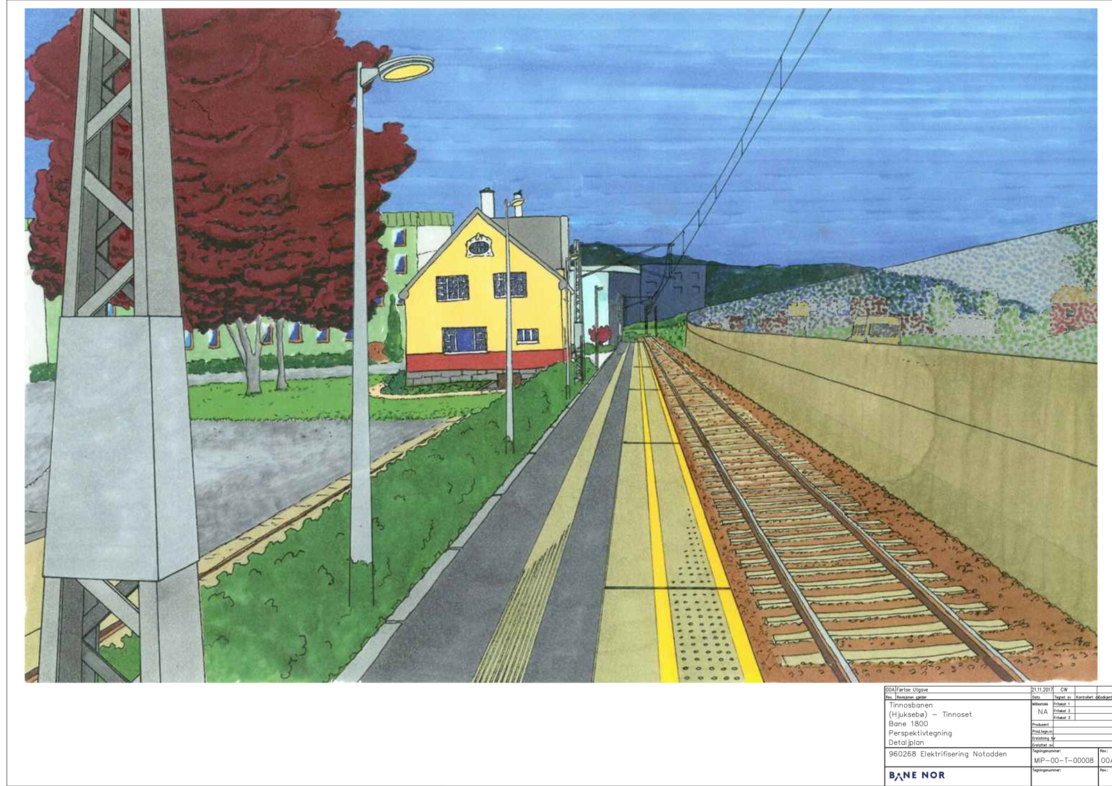 Eksempel på perspektivteikning, Notodden stasjon