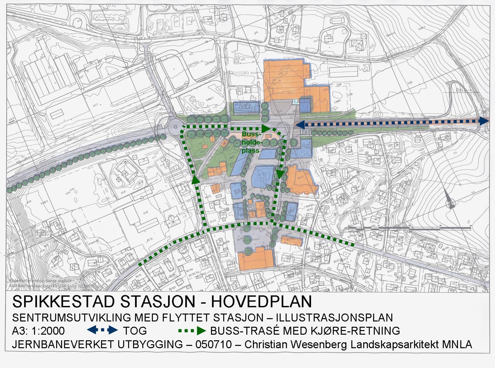 Planeksempel stasjon i by, tilgjengelegheit buss