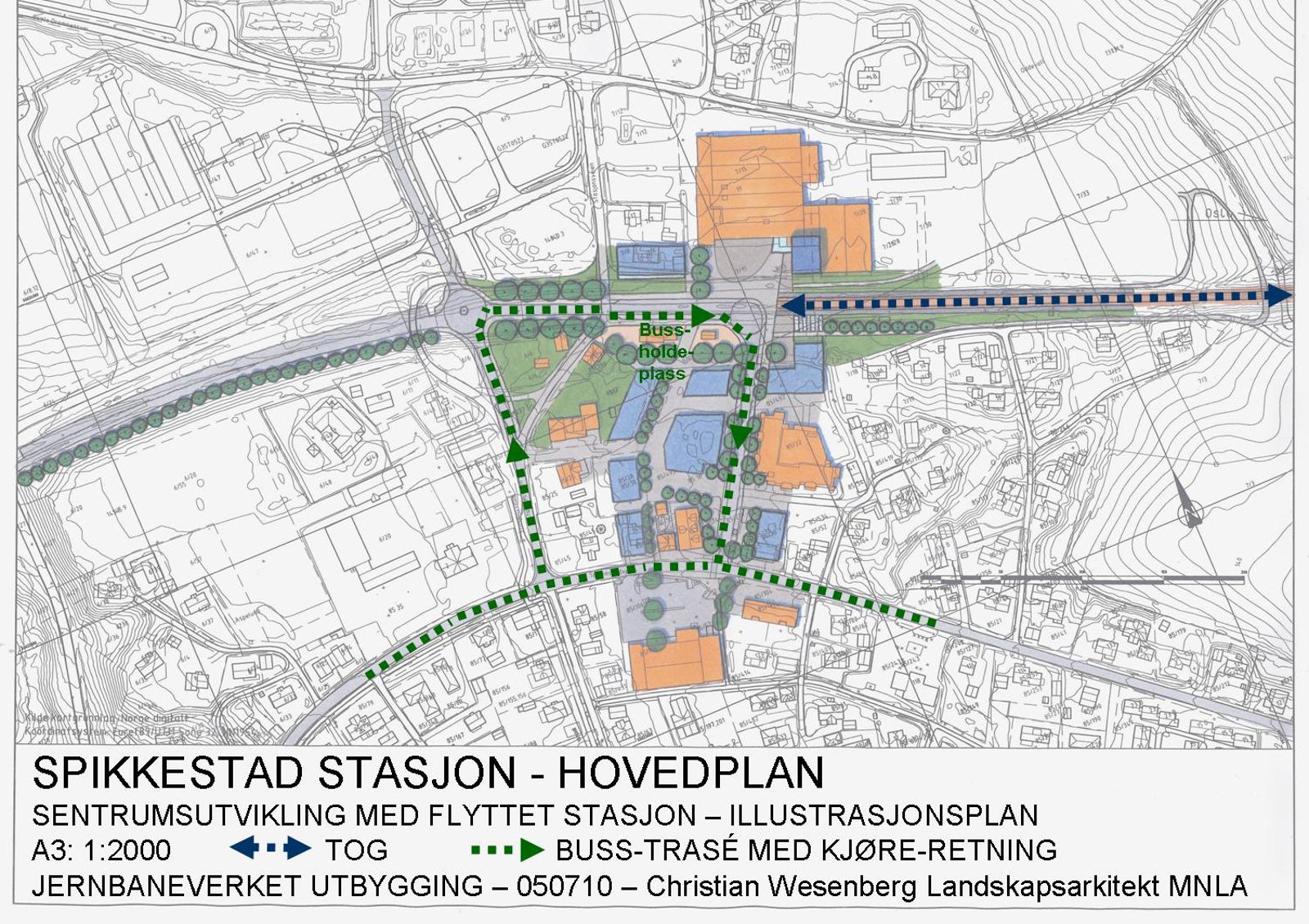 Planeksempel stasjon i by, tilgjengelegheit buss