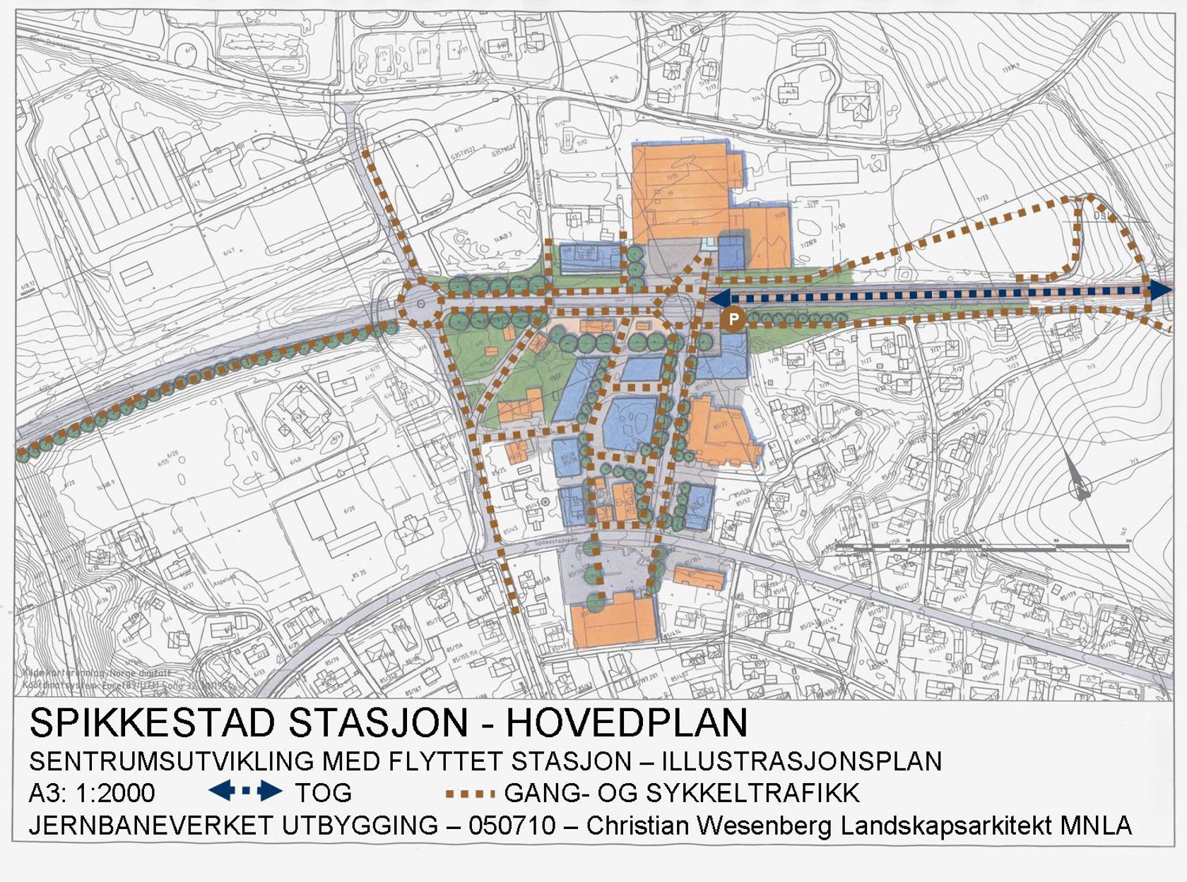 Planeksempel stasjon i by, tilgjengelegheit gåande