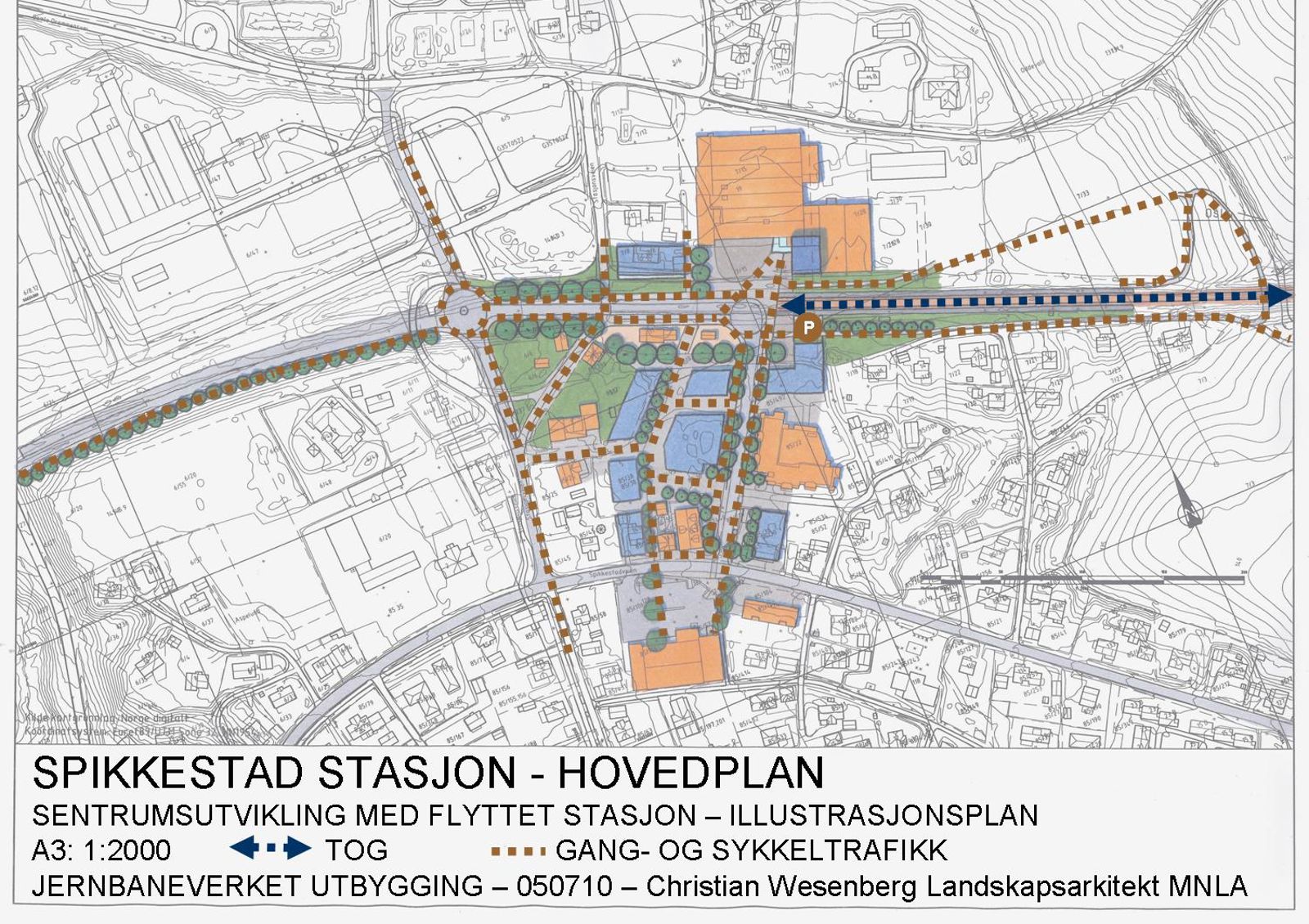 Planeksempel stasjon i by, tilgjengelegheit gåande
