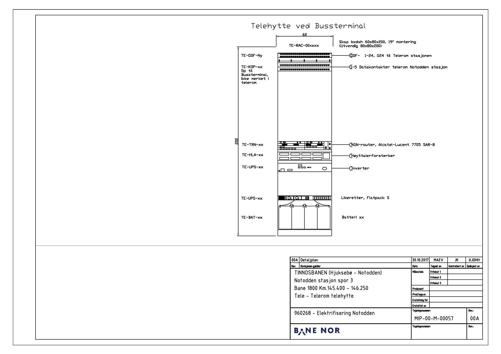 Eksempelteikning på disponering av utstyrsskap byggeplan