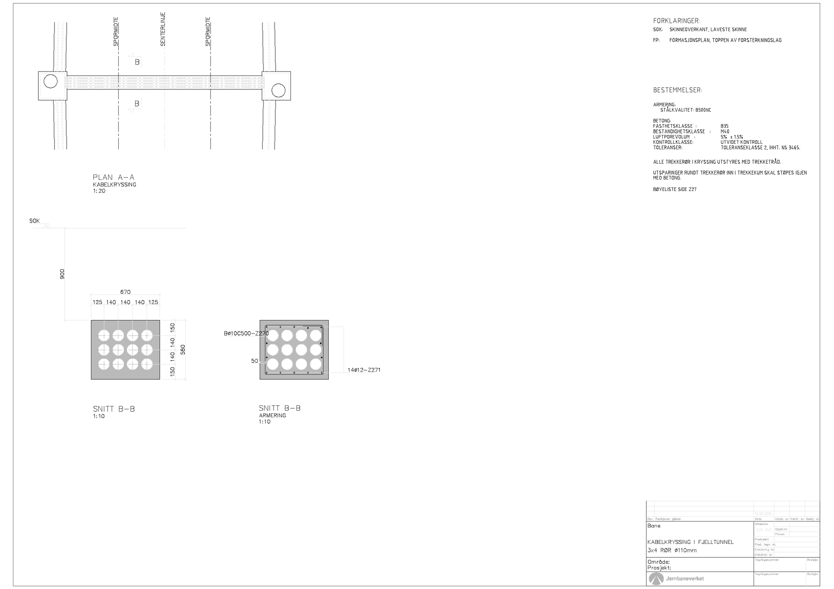 Eksempel på kabelkryssing i tunnel for detaljplan