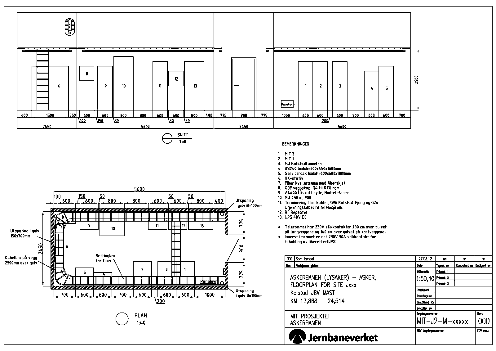 Eksempelteikning disponering av telerom byggeplan